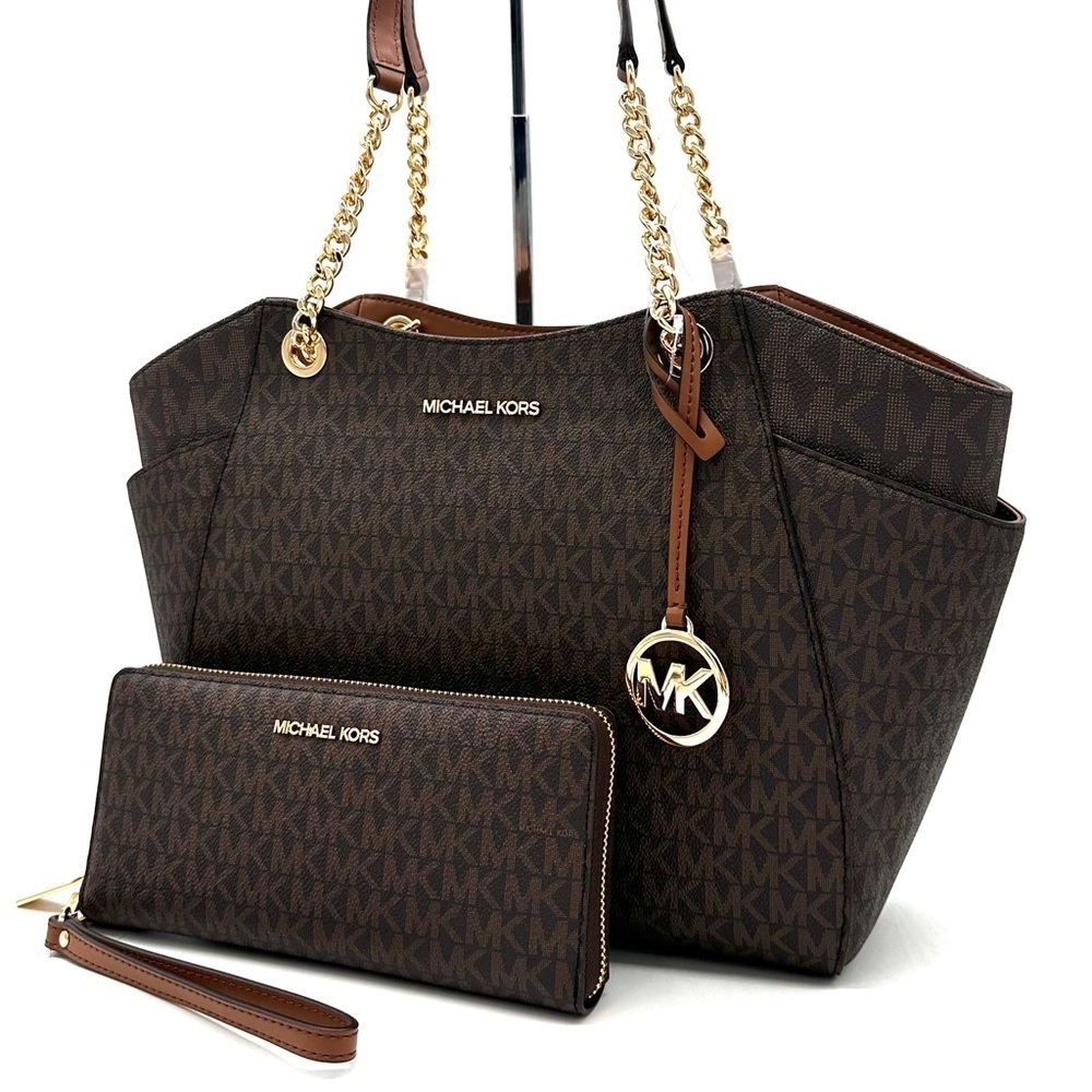 Michael Kors Large Jet Set Travel Chain Shoulder Bag & Continental Wallet Brown
